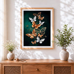 Finished luxury gold and white butterflies cross stitch artwork displayed