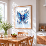 Luxury sapphire crystal butterfly cross stitch artwork displayed on wall as home decor