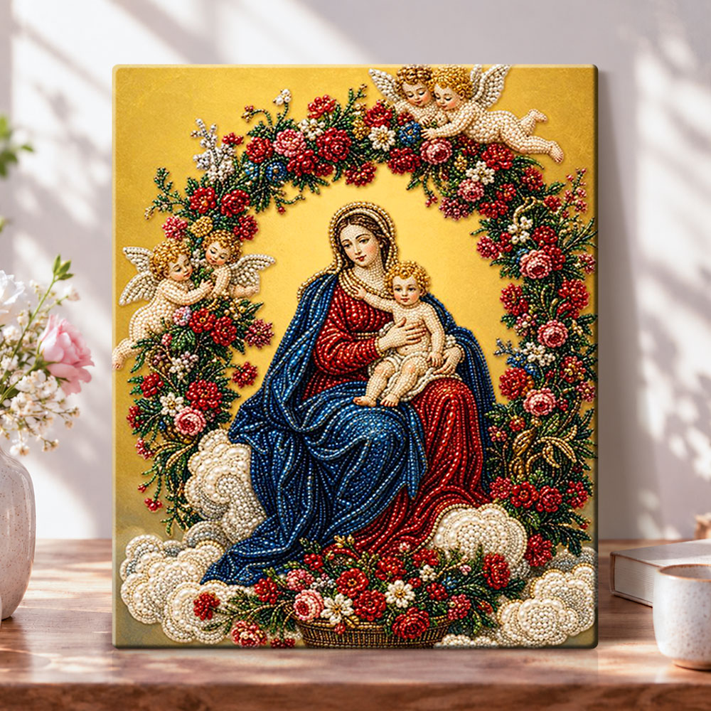 Madonna and child pearl diamond painting kit for beginners