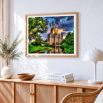 Magic kingdom castle cross stitch artwork displayed on wall as home decor