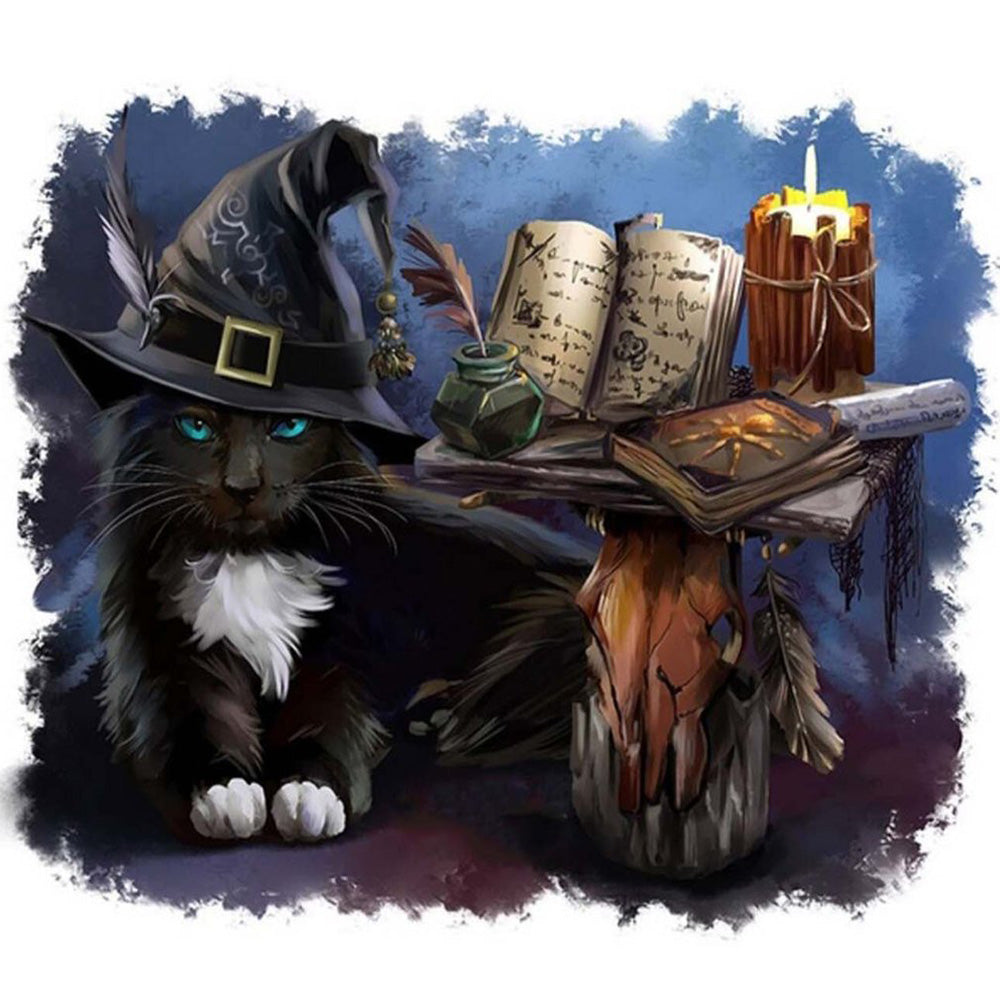 Magical black cat with spell book paint by numbers kit for beginners