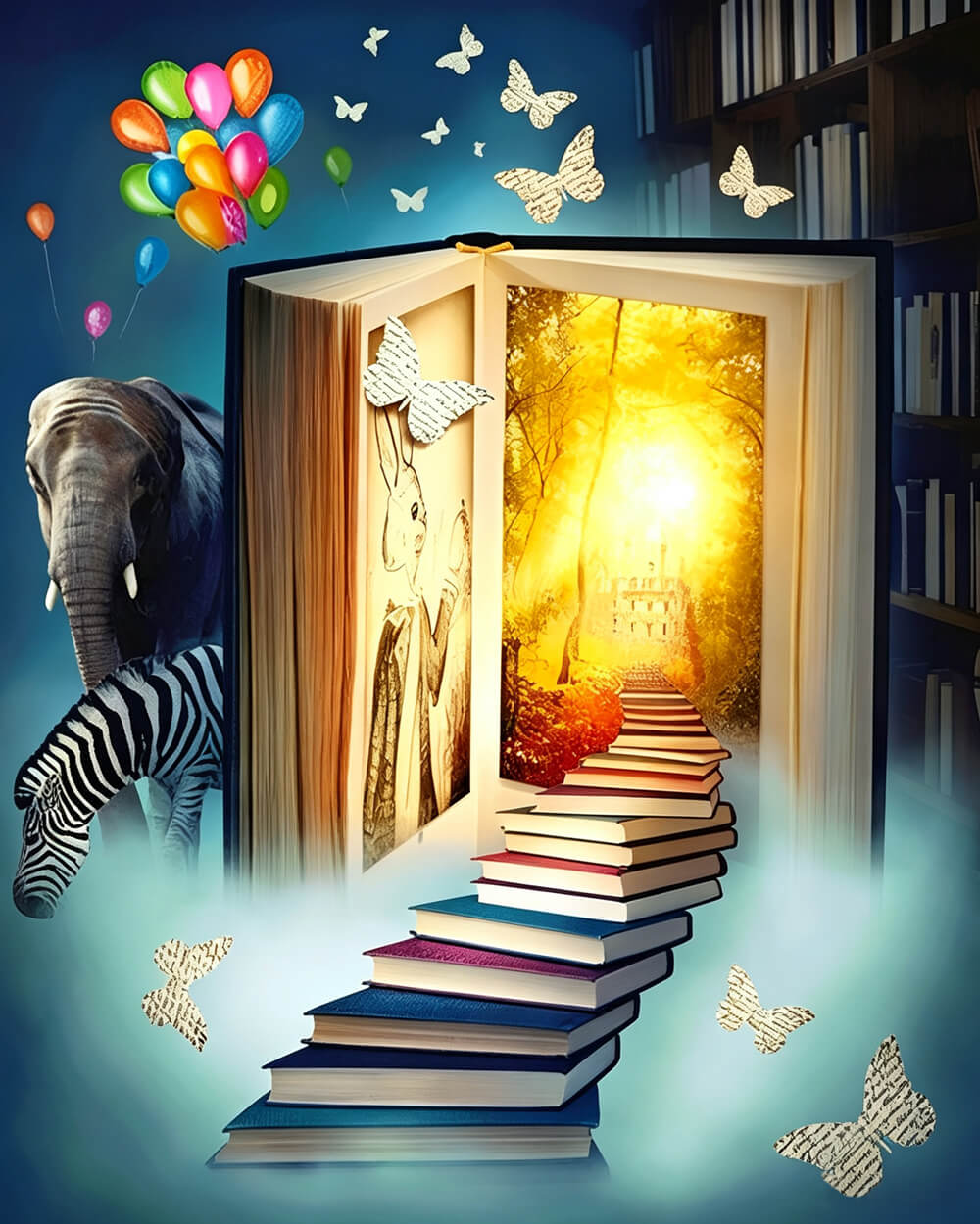 Magical book with staircase to a forest paint by numbers kit for beginners