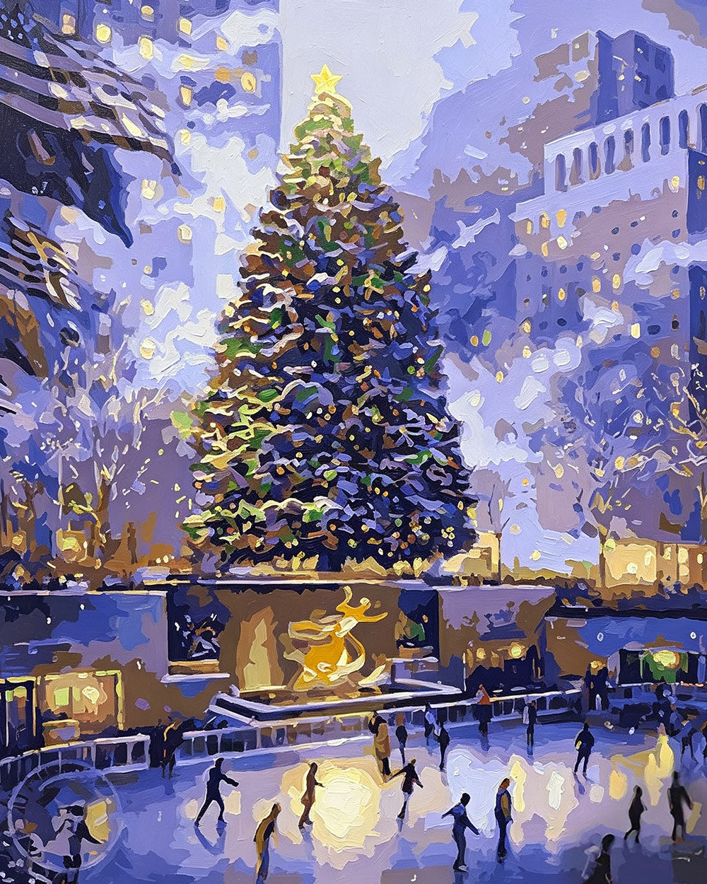 Magical city christmas tree and ice skating cross stitch kit for beginners