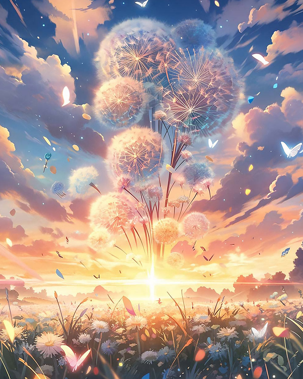 Magical dandelions at sunset cross stitch kit for beginners