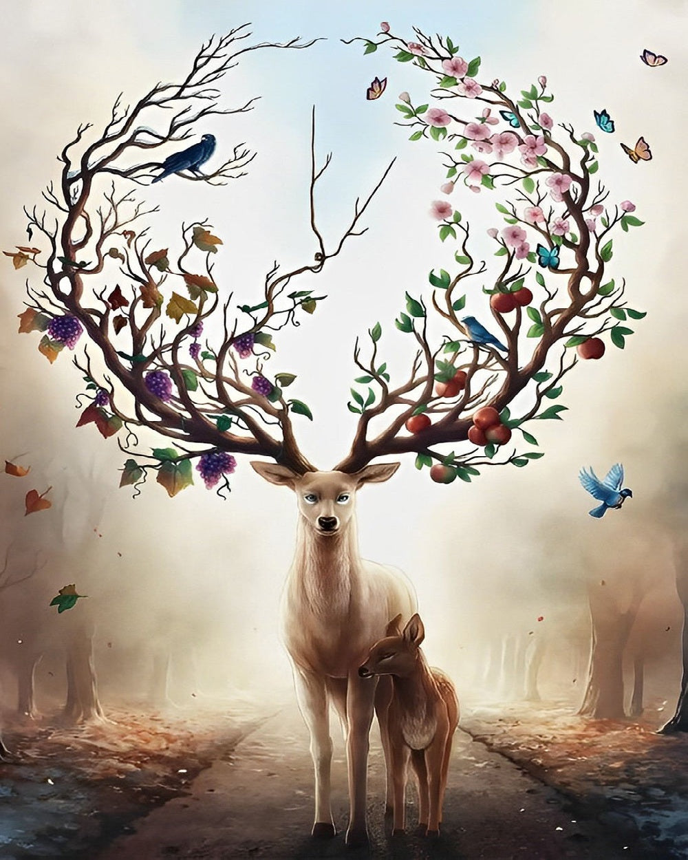 Magical deer and fawn cross stitch kit for beginners