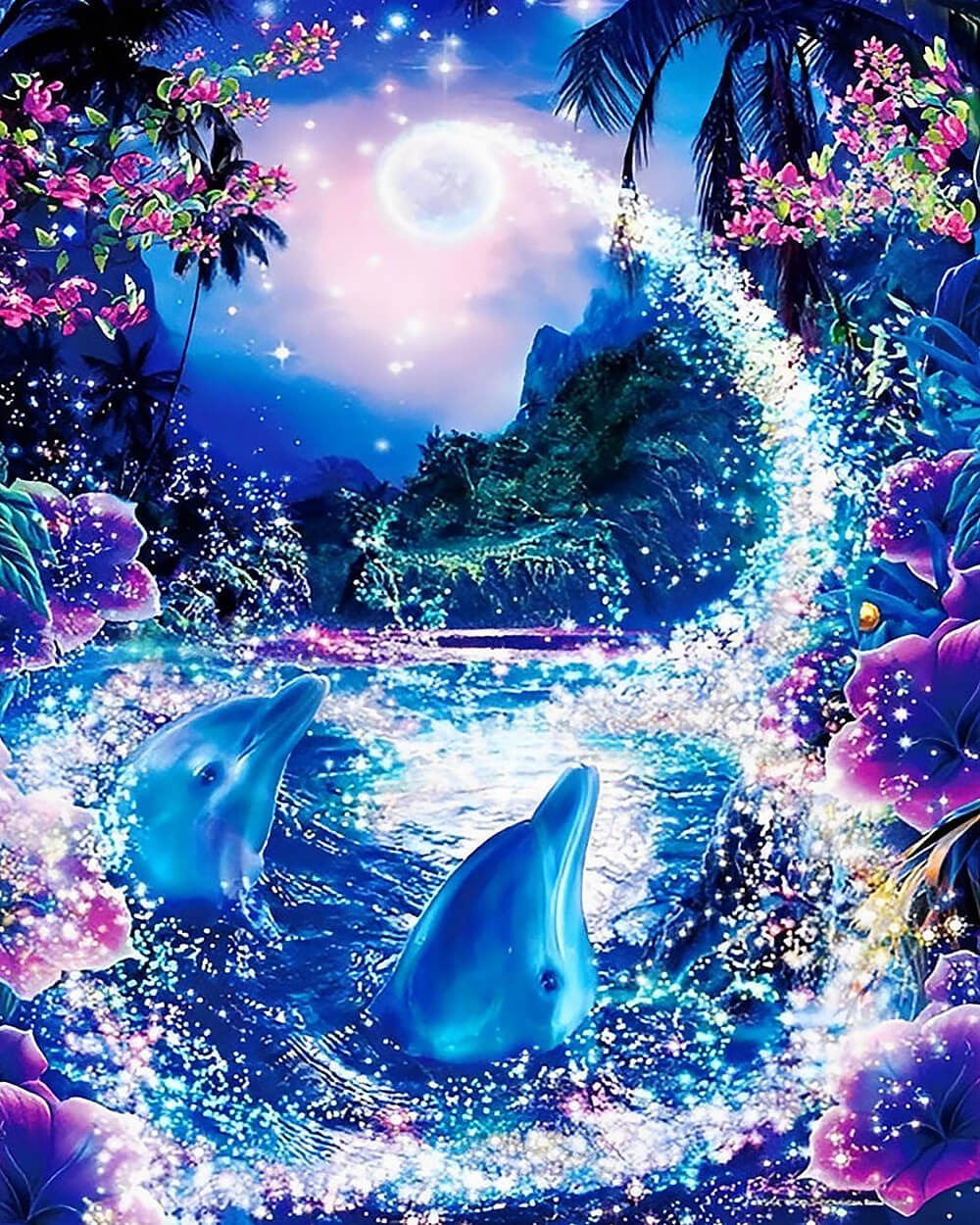 Magical dolphins in a fantasy ocean cross stitch kit for beginners