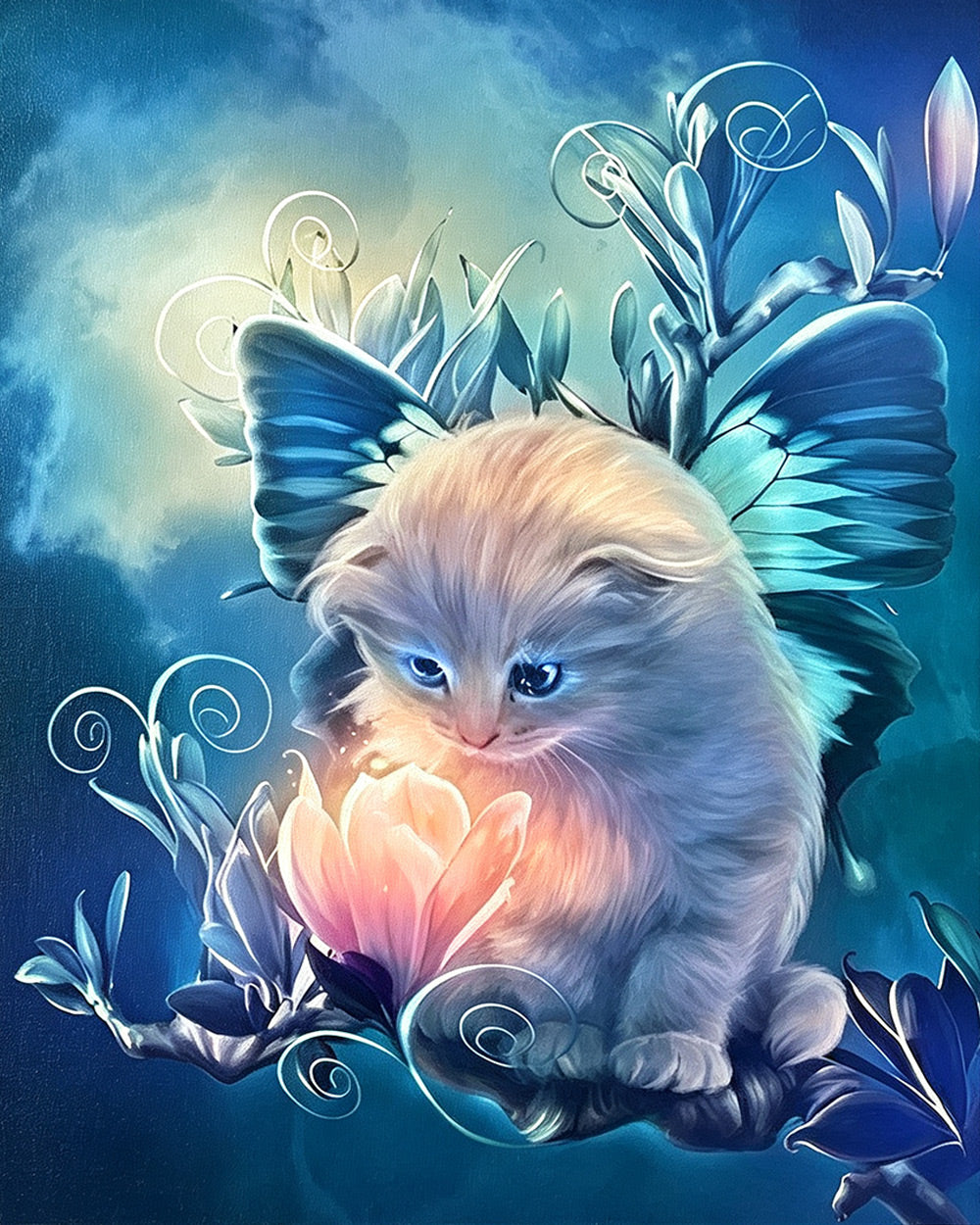 Magical fairy kitten with butterfly wings cross stitch kit for beginners