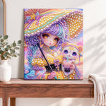 Finished magical girl companion pearl diamond painting artwork displayed as home decor