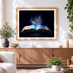 Finished magical glowing book paint by numbers artwork displayed as home decor