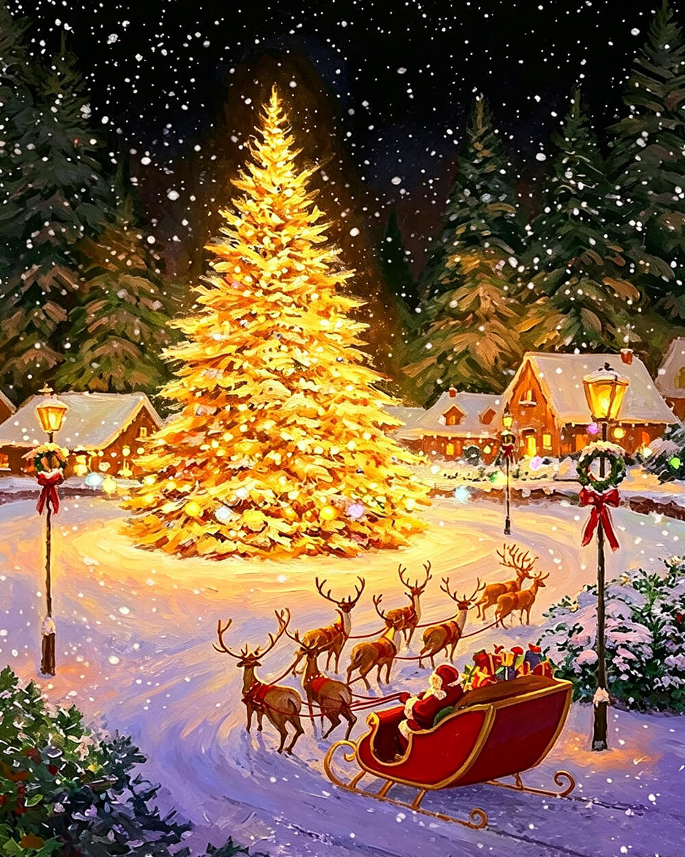 Magical glowing christmas tree and sleigh cross stitch kit for beginners