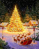 Magical glowing christmas tree and sleigh cross stitch kit for beginners