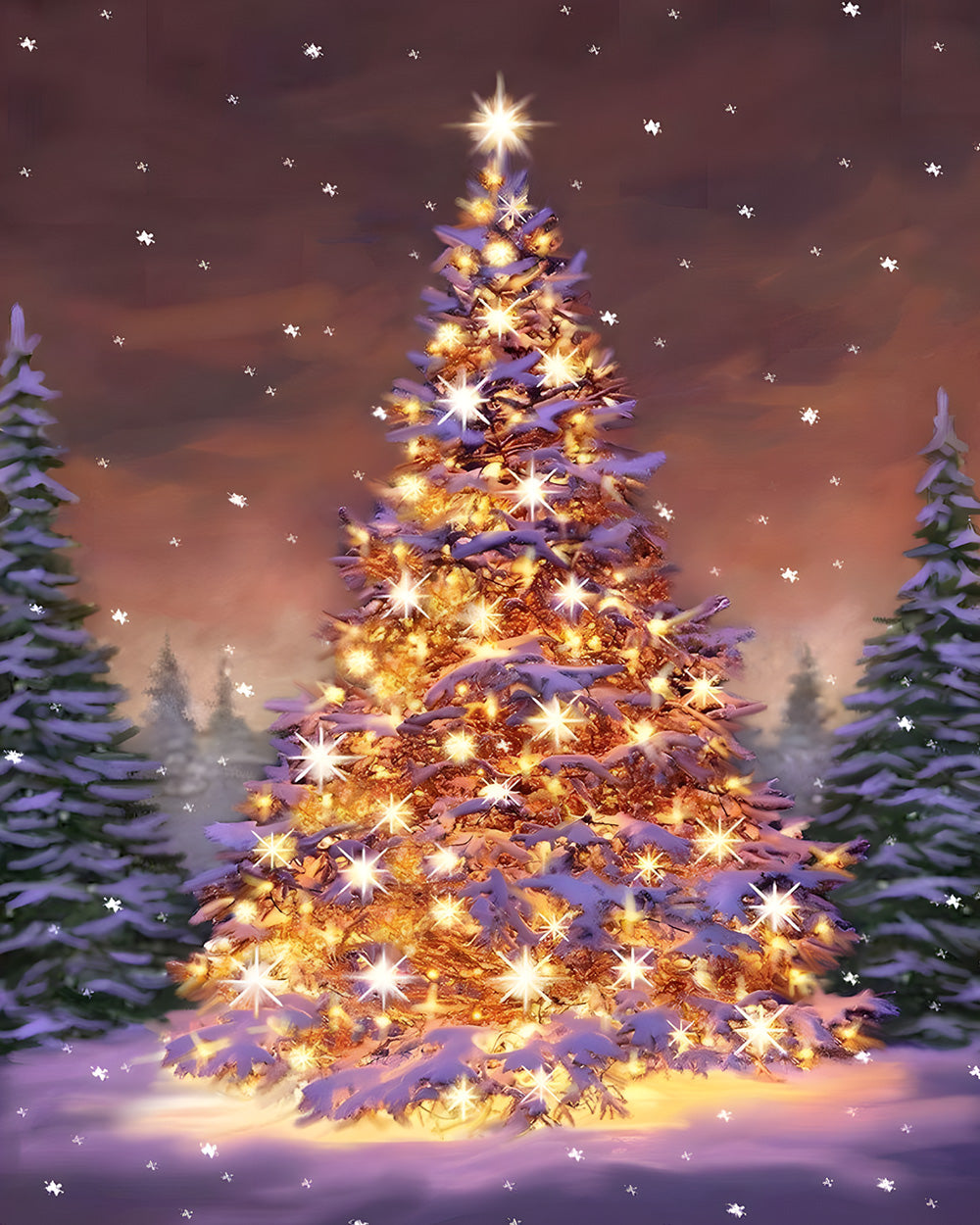 Magical glowing christmas tree in the snow cross stitch kit for beginners