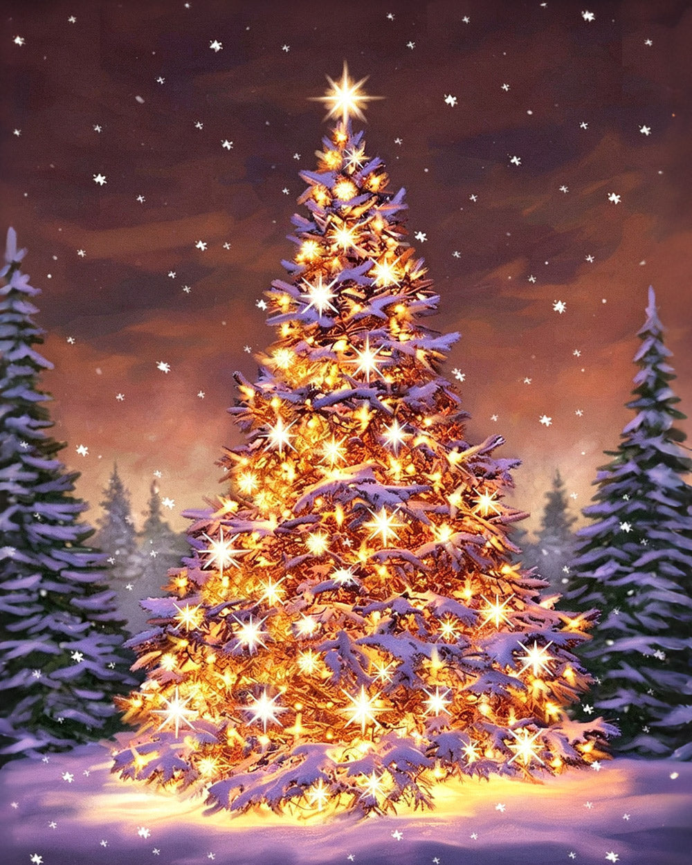 Magical glowing christmas tree in the snow paint by numbers kit for beginners