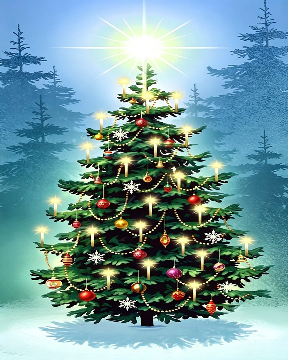 Magical glowing christmas tree paint by numbers kit for beginners