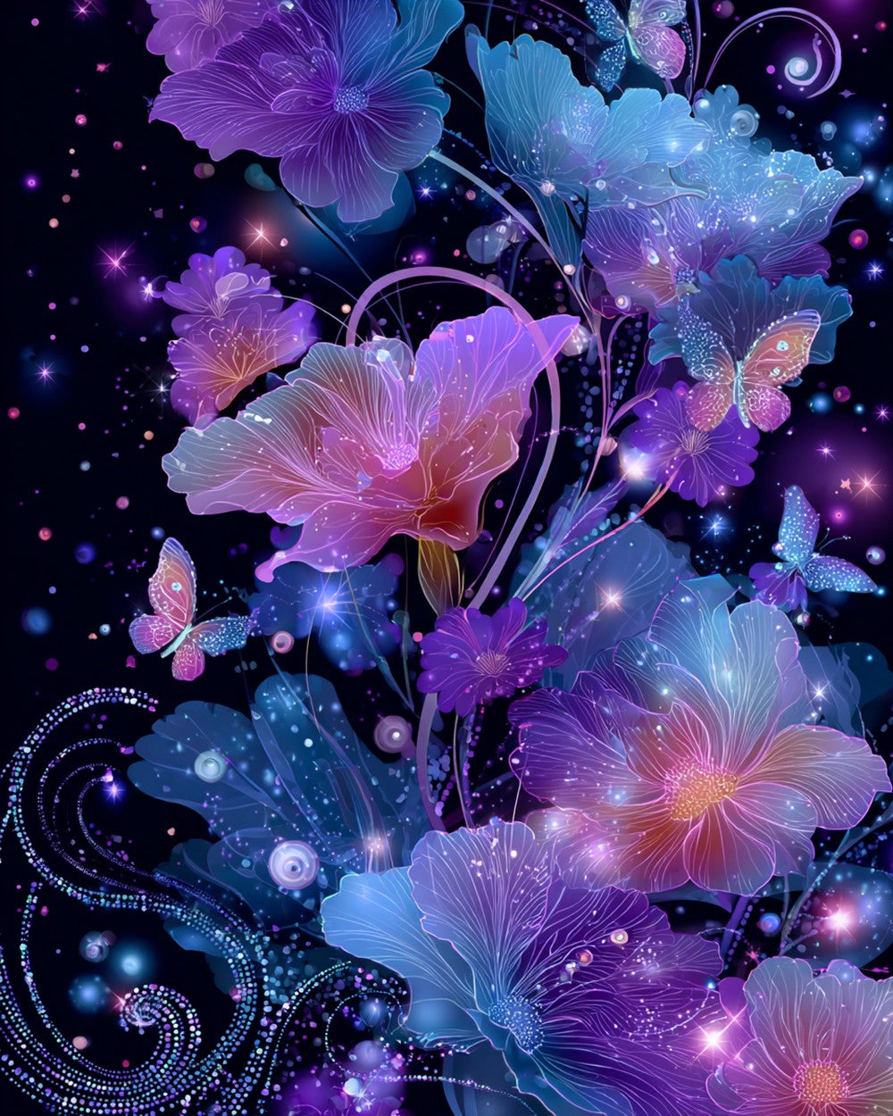 Magical glowing flowers and butterflies cross stitch kit for beginners