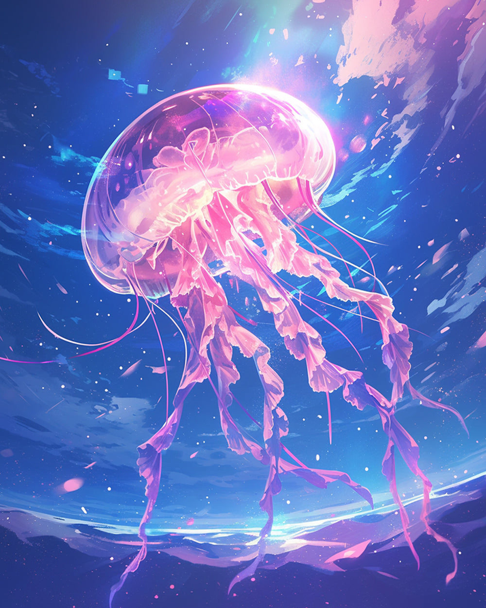 Magical glowing jellyfish in space cross stitch kit for beginners