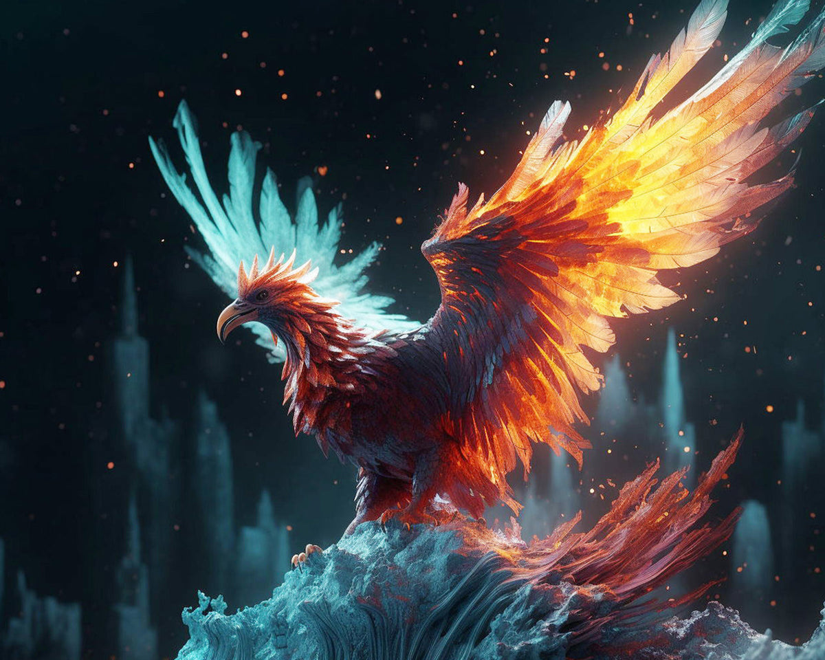 Magical glowing phoenix paint by numbers kit for beginners
