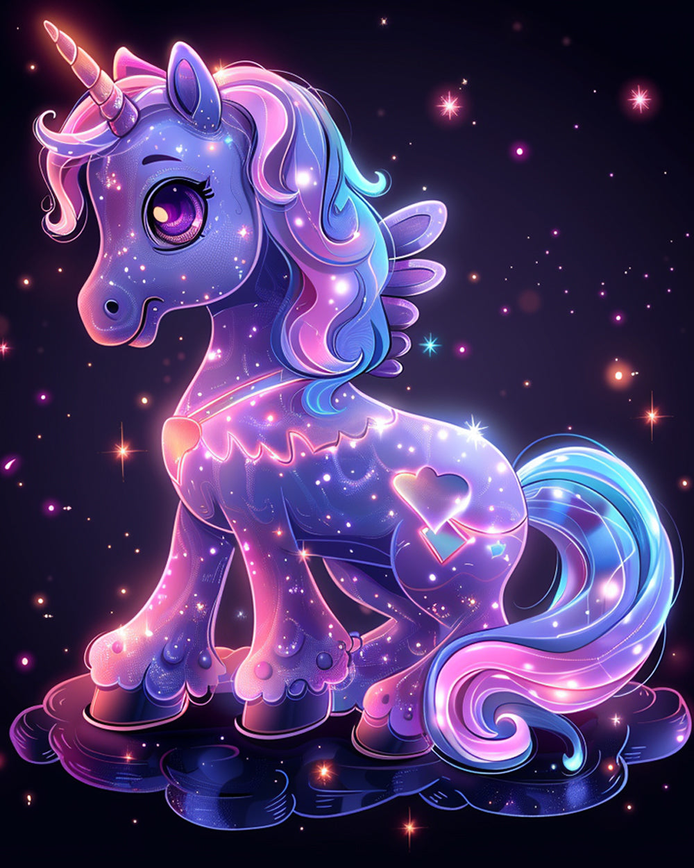 Magical glowing purple unicorn paint by numbers kit for beginners