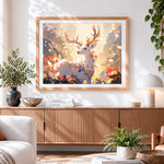 Finished magical glowing stag paint by numbers artwork displayed as home decor