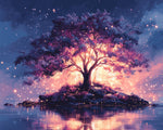 Magical glowing tree on an island cross stitch kit for beginners