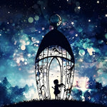 Magical lantern and girl under the stars cross stitch kit for beginners