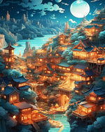 Magical moonlit village cross stitch kit for beginners