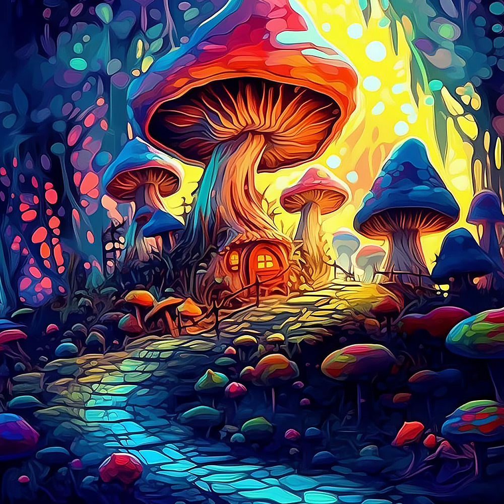 Magical mushroom forest path cross stitch kit for beginners