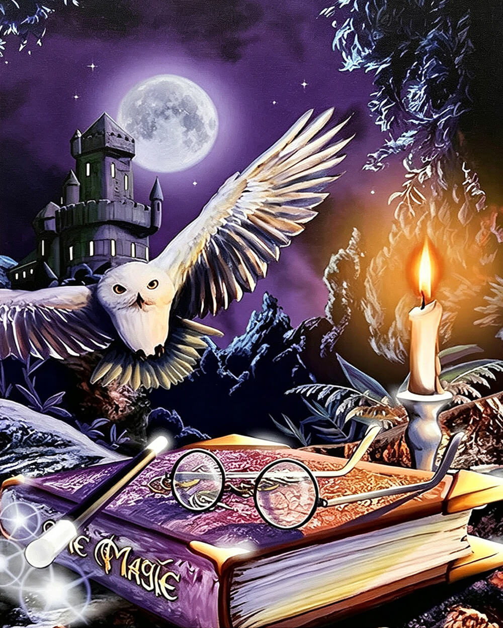 Magical owl wand and spellbook cross stitch kit for beginners