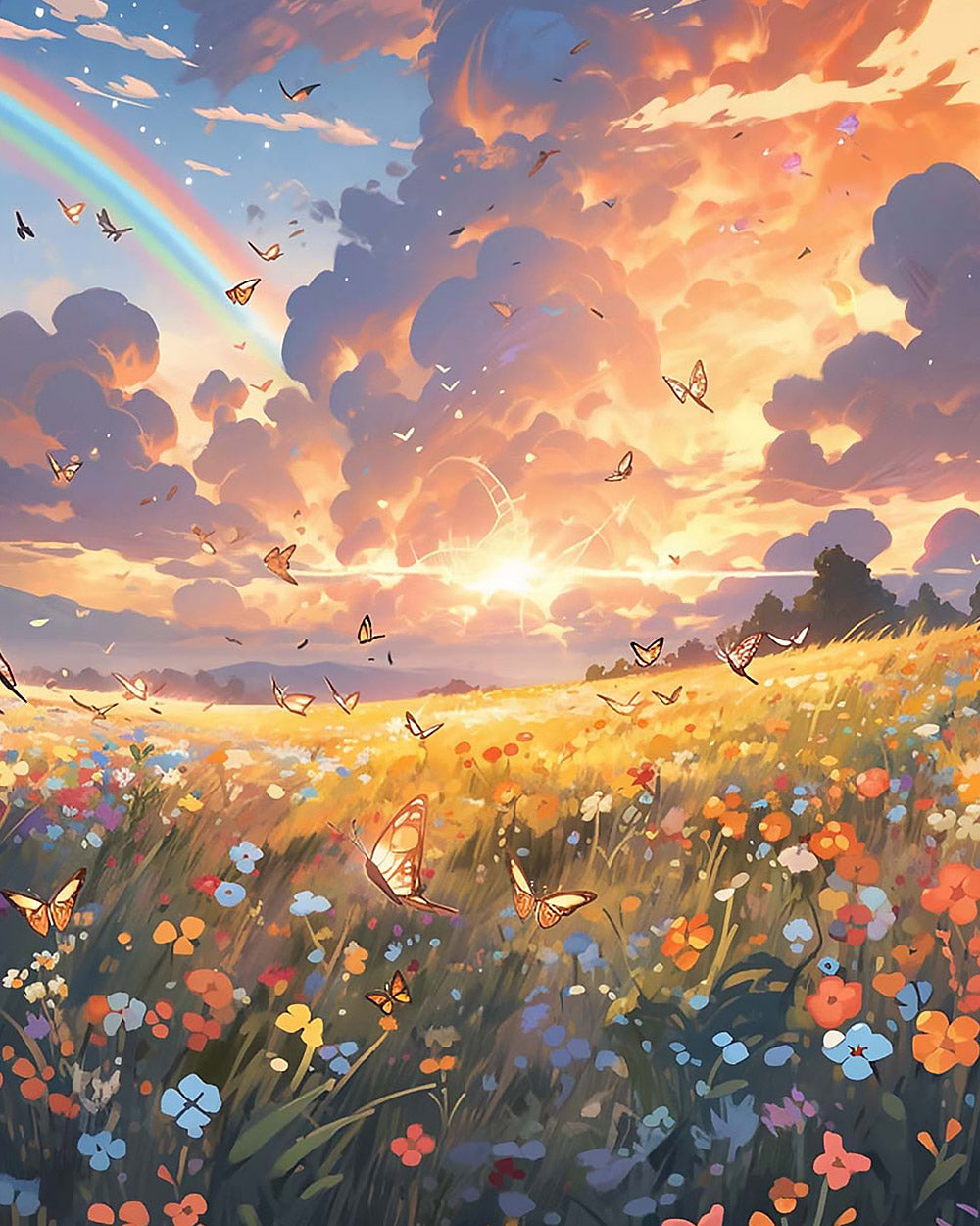 Magical rainbow meadow with butterflies cross stitch kit for beginners