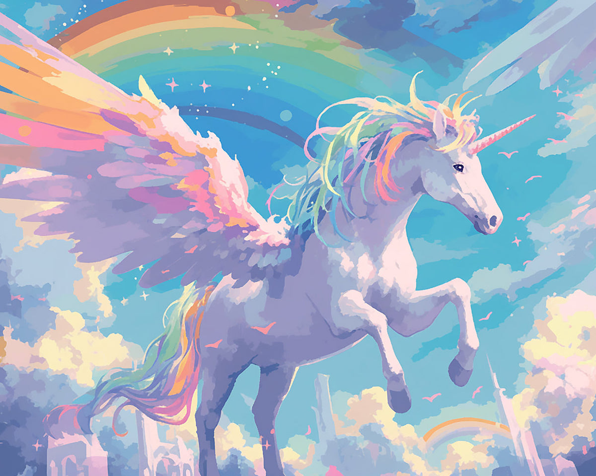 Magical rainbow winged unicorn cross stitch kit for beginners