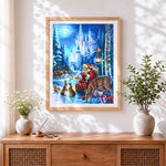 Finished magical santa feeding woodland animals cross stitch artwork displayed