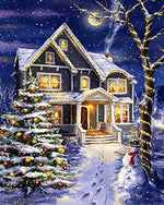 Magical snowy house and glowing christmas tree cross stitch kit for beginners