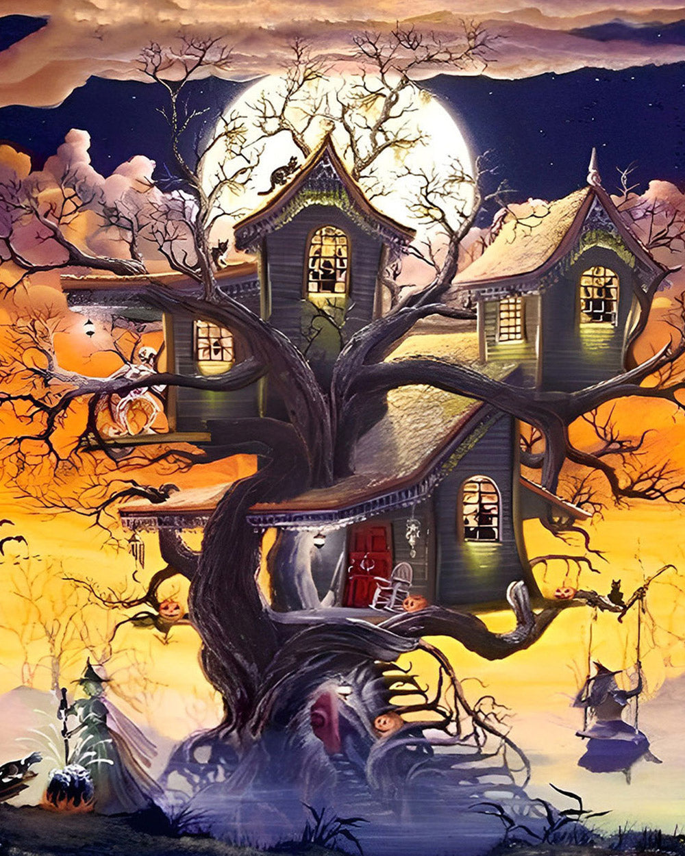 Magical treehouse and witches paint by numbers kit for beginners
