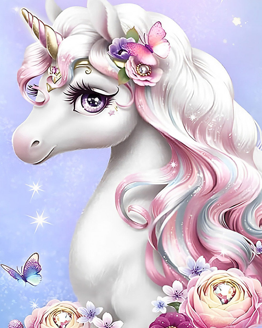 Magical unicorn with roses cross stitch kit for beginners