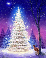 Magical white christmas tree and reindeer cross stitch kit for beginners