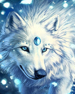 Magical white wolf with blue gems paint by numbers kit for beginners