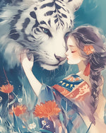 Maiden and white tiger fantasy illustration cross stitch kit for beginners