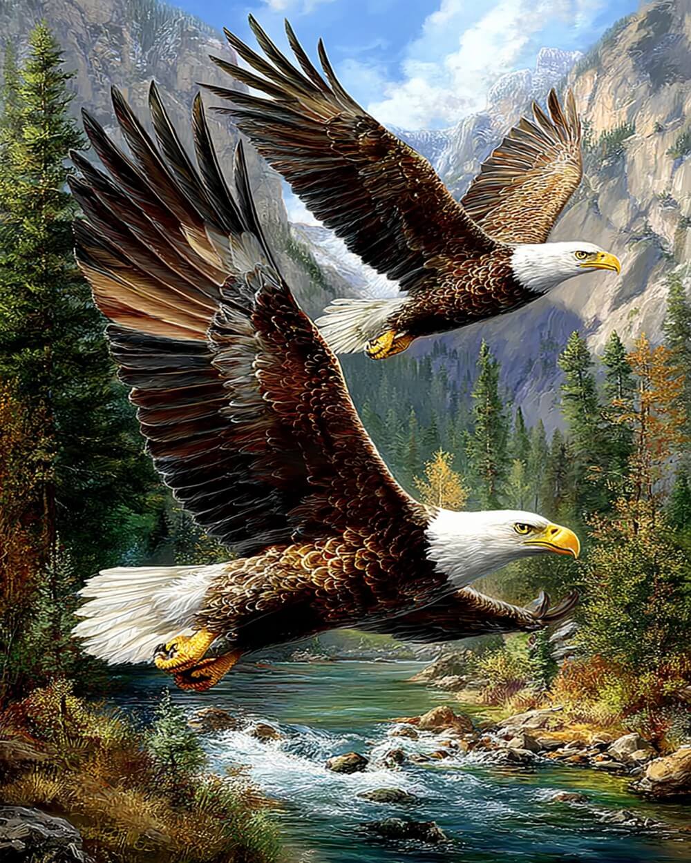 Majestic bald eagles in flight cross stitch kit for beginners