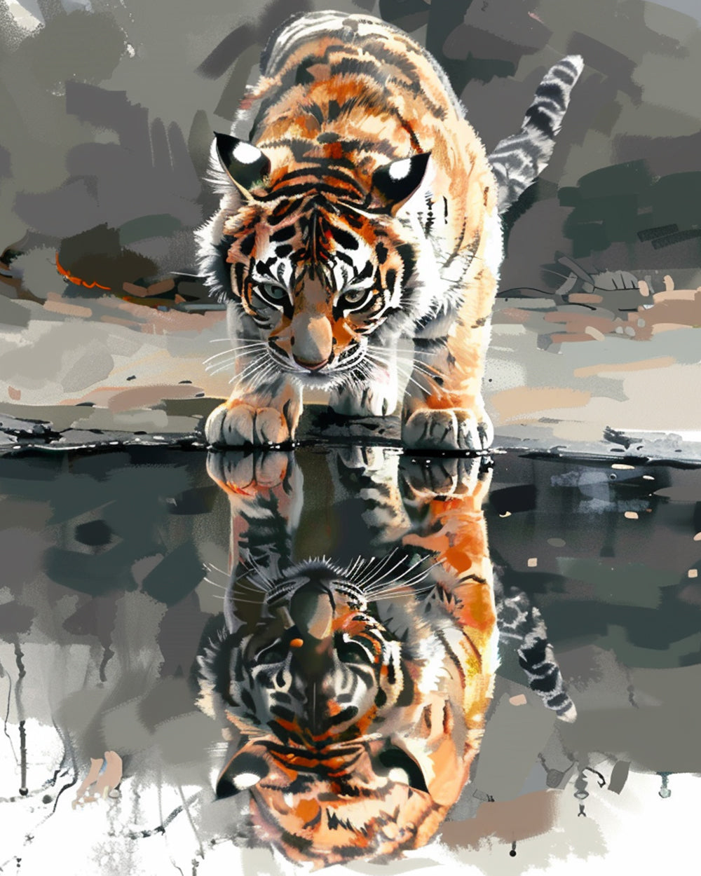 Majestic bengal tiger reflection cross stitch kit for beginners
