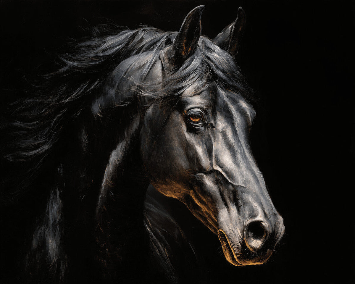 Majestic black horse portrait cross stitch kit for beginners