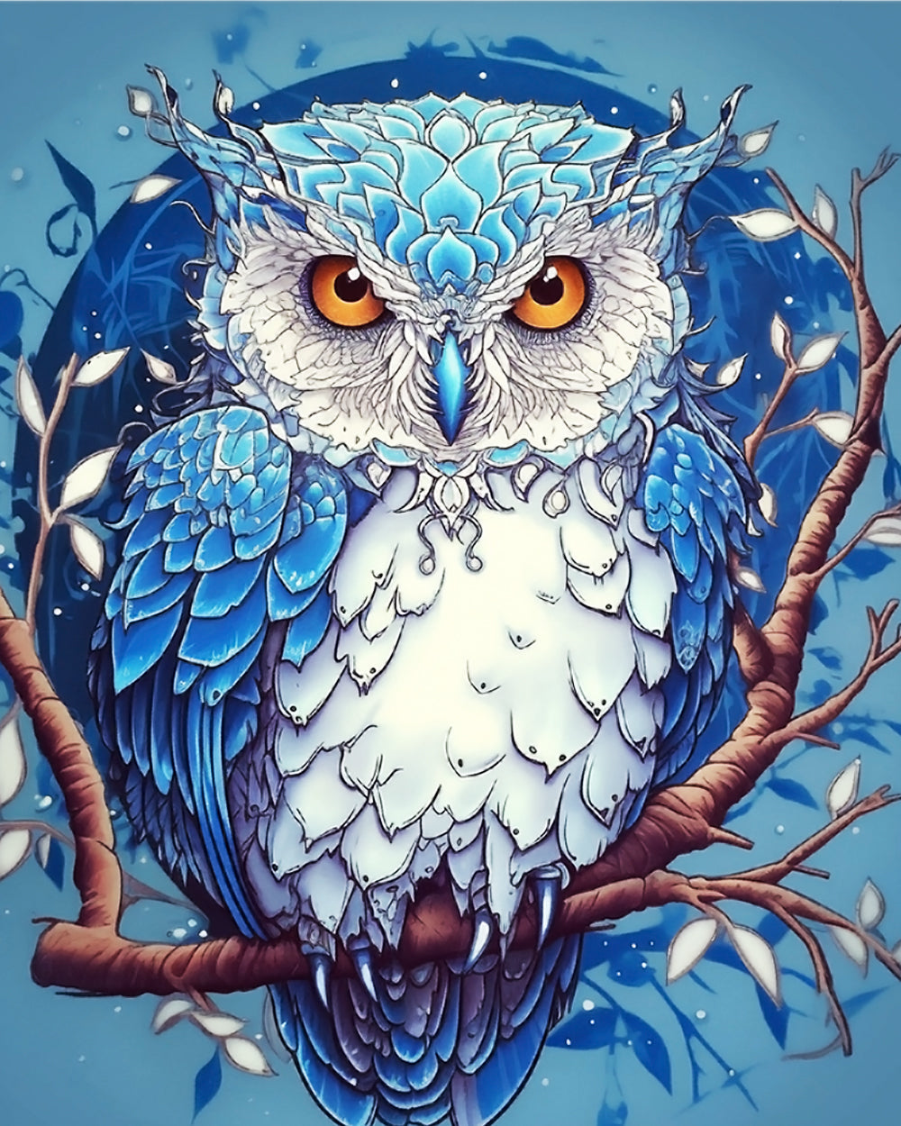 Majestic blue and white owl paint by numbers kit for beginners