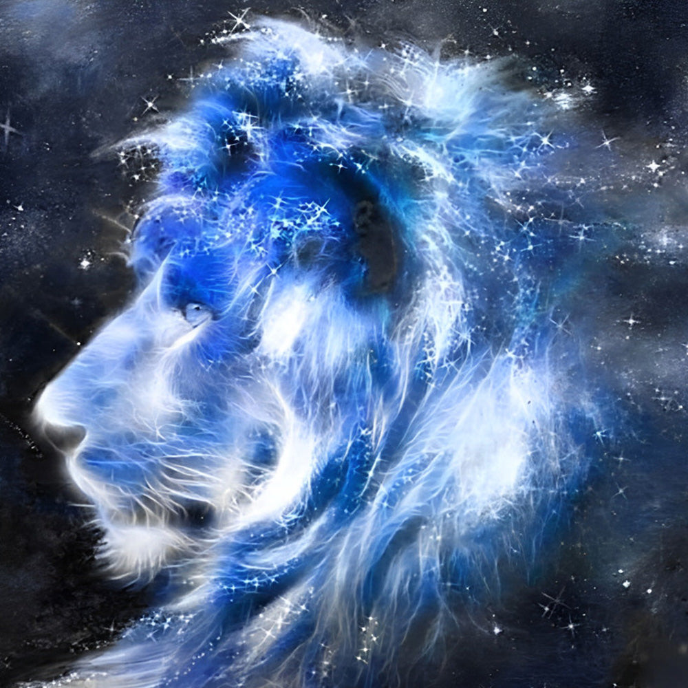 Majestic blue lion in starry night paint by numbers kit for beginners