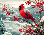 Majestic cardinal in a snowy winter landscape paint by numbers kit for beginners