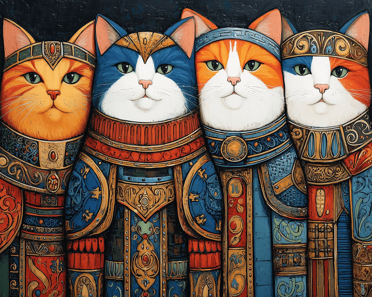 Majestic cats in armour cross stitch kit for beginners