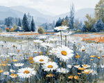 Majestic daisy field in a mountain valley paint by numbers kit for beginners
