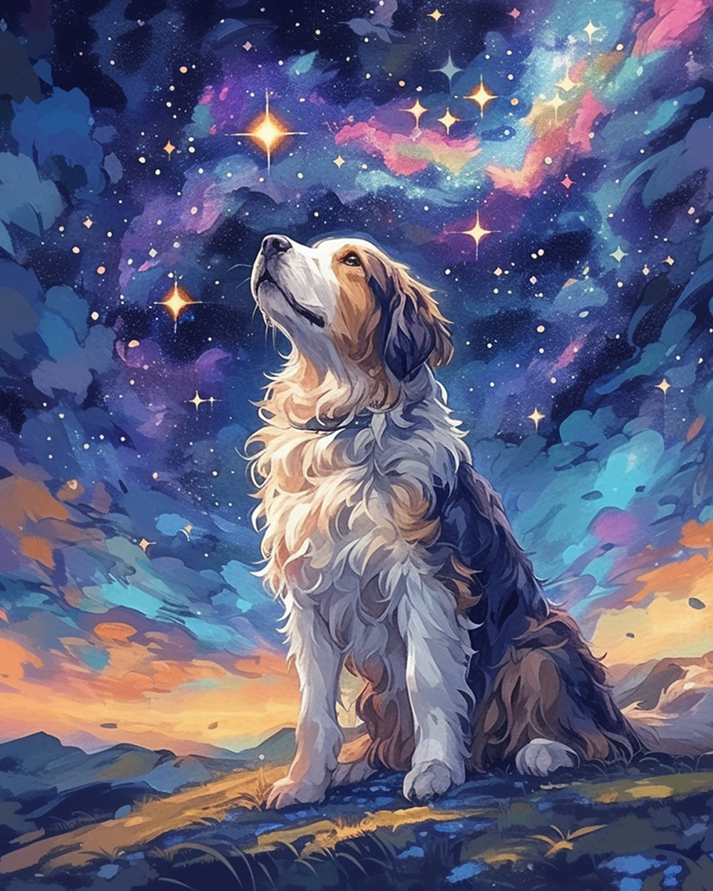 Majestic dog under starry sky paint by numbers kit for beginners