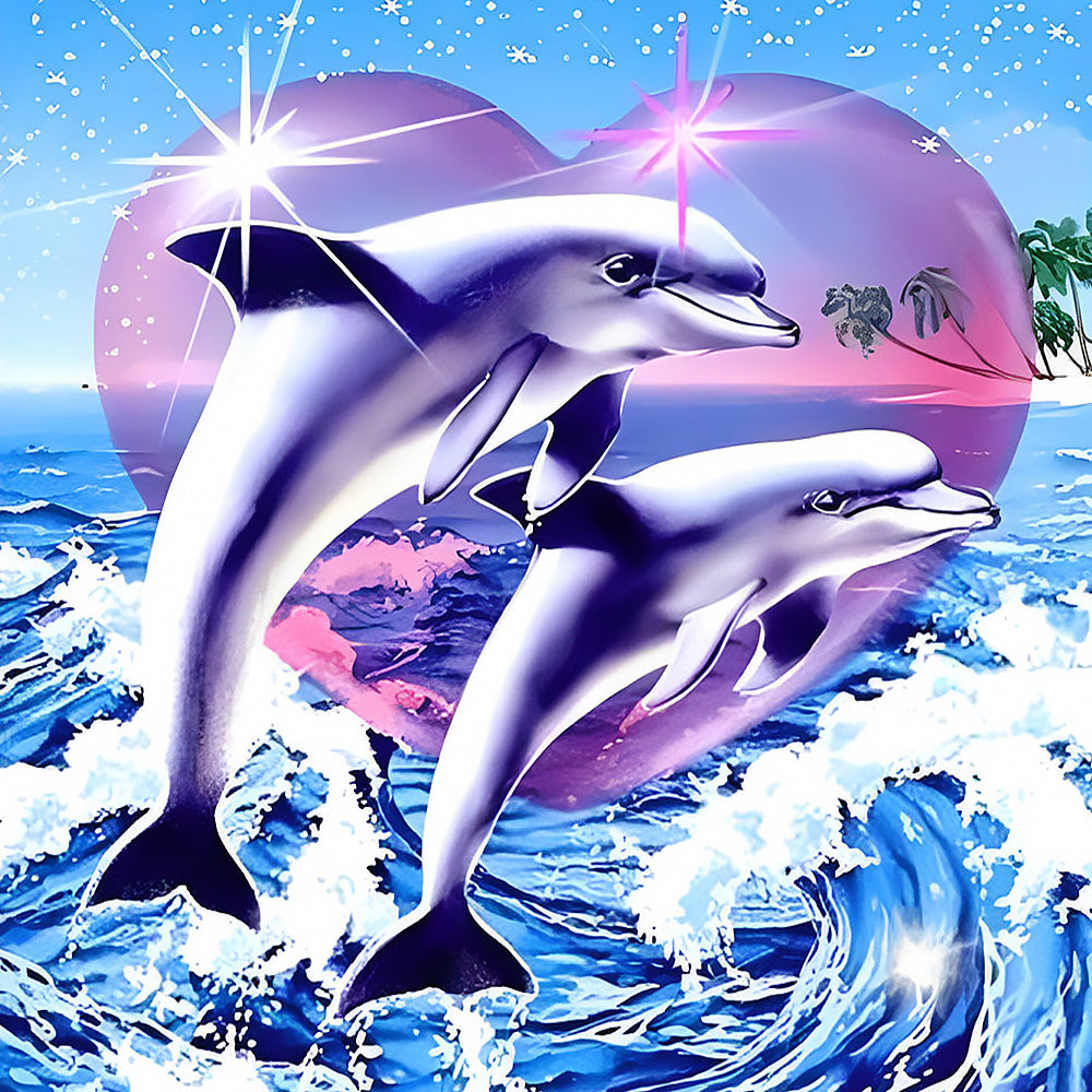 Majestic dolphins leaping from the waves cross stitch kit for beginners