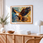 Majestic eagle in flight paint by numbers artwork displayed on wall as home decor