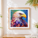 Finished majestic eagle portrait cross stitch artwork displayed