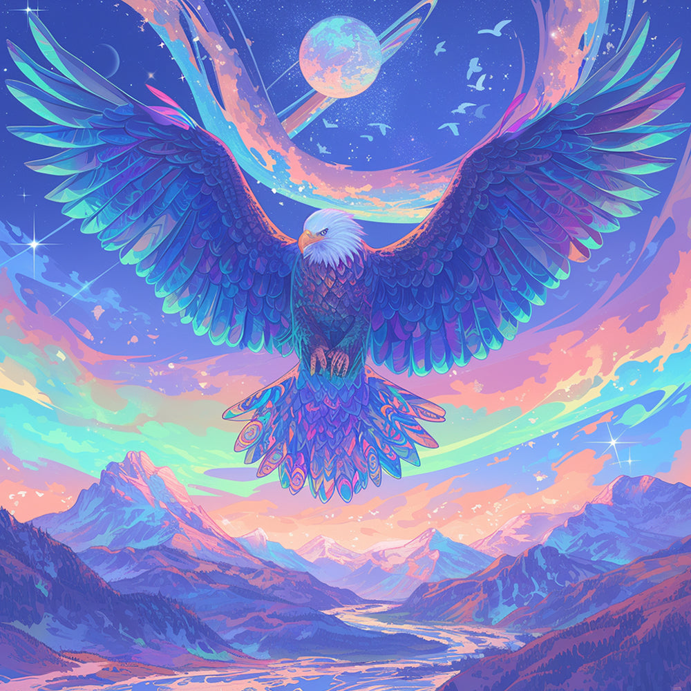 Majestic eagle soaring over mountains cross stitch kit for beginners